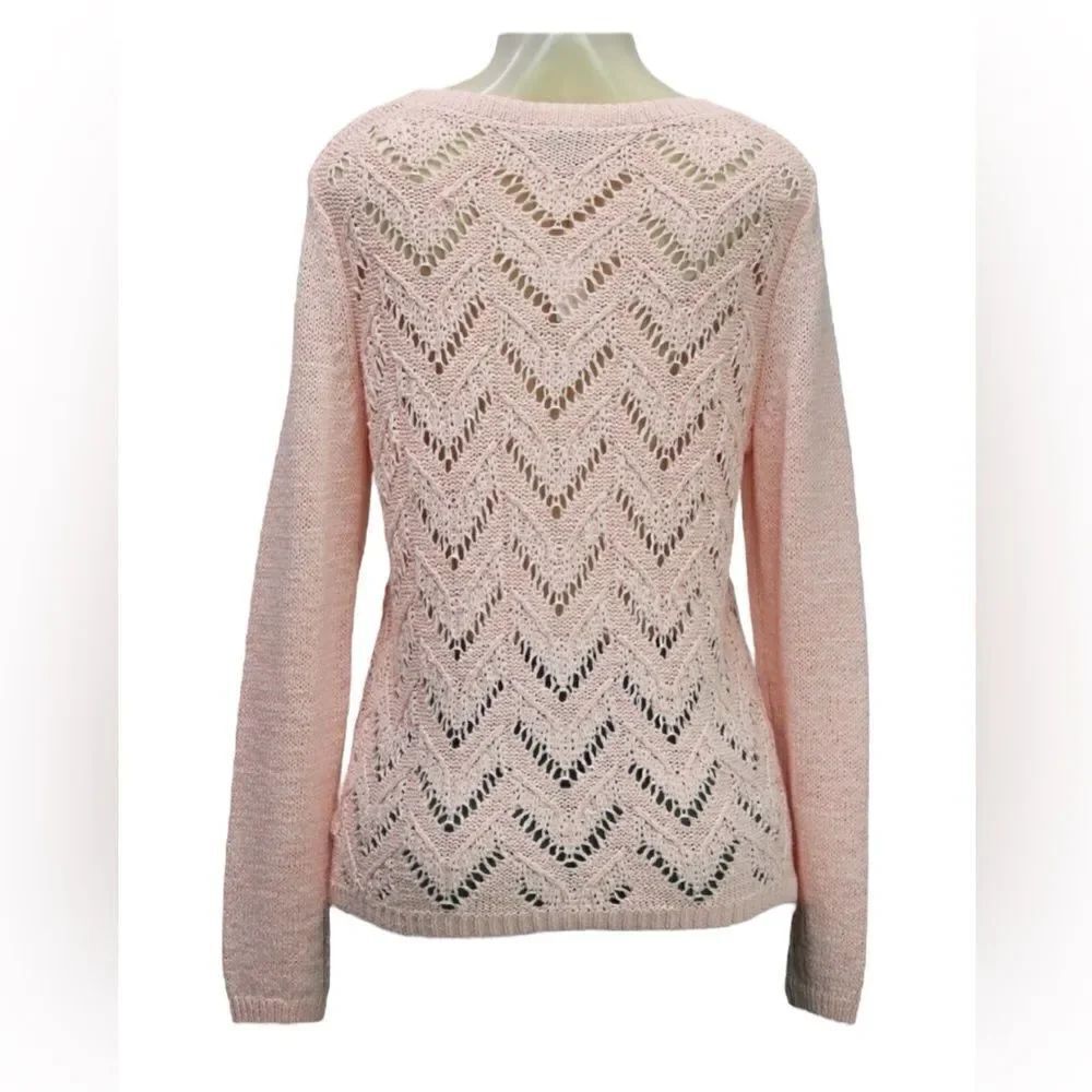 Talbots Women's Pointelle Crewneck Sweater Long Sleeve Scallop Pink Size M